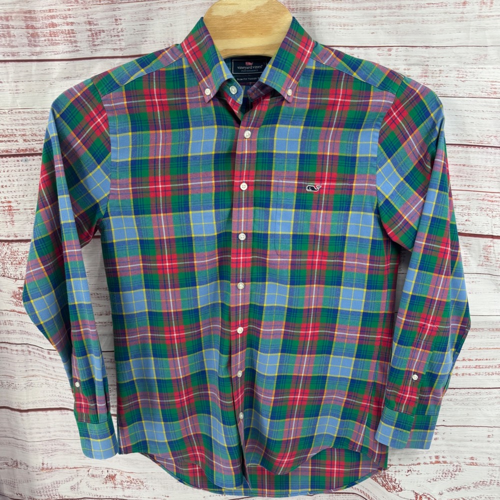Vineyard Vines Performance Shirt Mens Medium Slim Fit Tucker Plaid Button Down